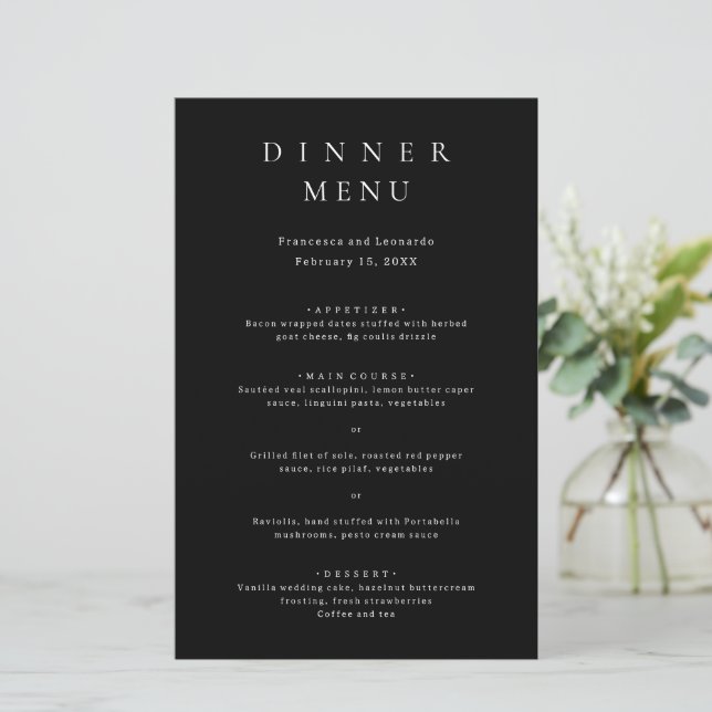 Classic Black Simple Wedding Menu (Standing Front)