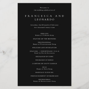 Classic Black Simple Wedding Program