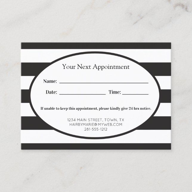 Classic Black Stripes Business Appointment Card (Front)