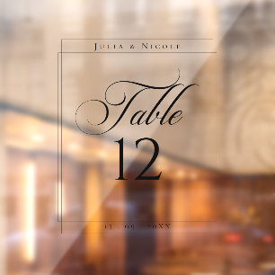 Classic Black Table Number Transparent Decal Sign