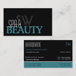 Classic Black Teal and White Simple with Monogram Business Card