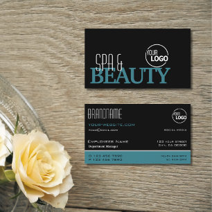 Classic Black Teal White Simple Stylish with Logo Business Card