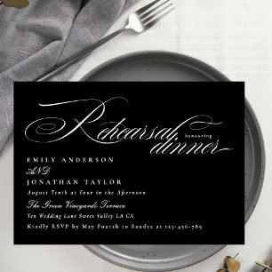 Classic Black Tie Calligraphy Rehearsal Dinner Enclosure Card