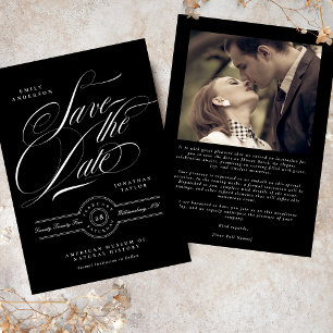 Classic Black Tie Elegant Calligraphy Photo Save The Date