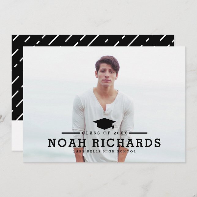 Classic Black Typography Photo Graduation Invitation (Front/Back)