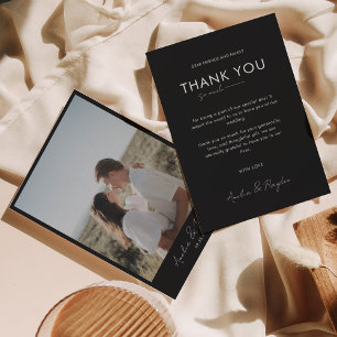 Classic Black Typography Script Photo Wedding Thank You Card
