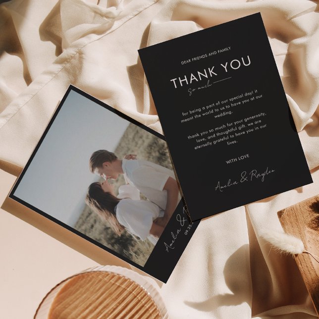 Classic Black Typography Script Photo Wedding Thank You Card (Creator Uploaded)