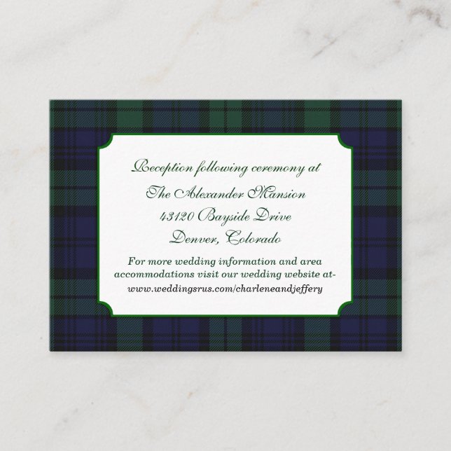 Classic Black Watch Plaid Wedding Enclosure Card (Front)