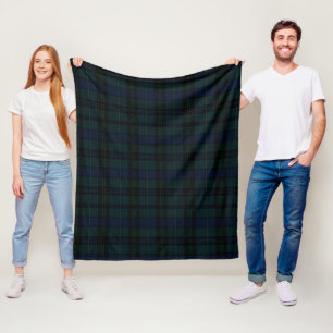 Classic Black Watch Tartan Dark Green Navy Blue Fleece Blanket