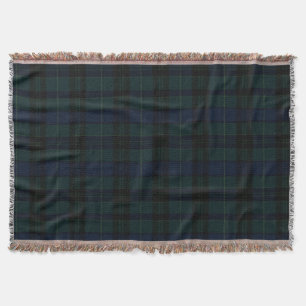 Classic Black Watch Tartan Dark Green Navy Blue Throw Blanket