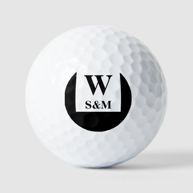Classic Black Wedding Monogram Golf Balls (Front)
