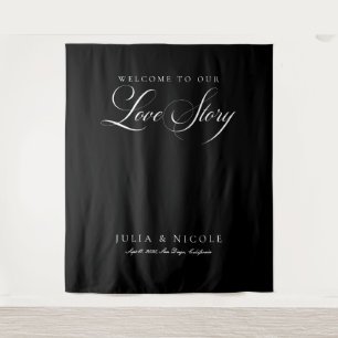 Classic Black Wedding Welcome Backdrops Banner Tapestry