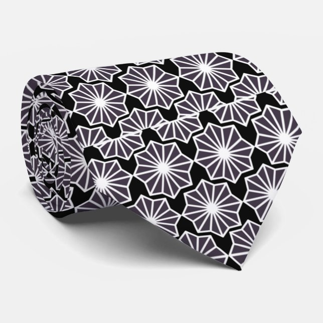 Classic black white abstract floral pattern men tie (Rolled)