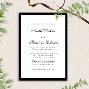 Classic Black & White Border Formal Script Wedding Invitation