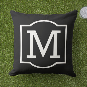 Classic Black White Bracket Monogram Outdoor Pillow