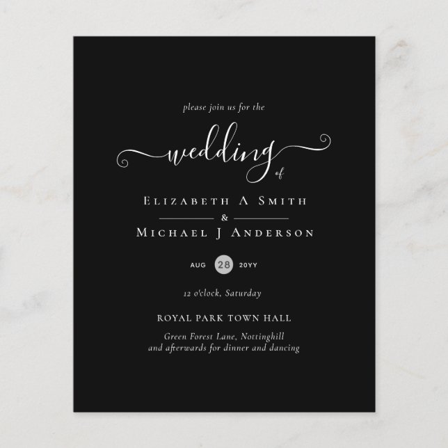 Classic Black White Budget Wedding Invitation Flye Flyer (Front)