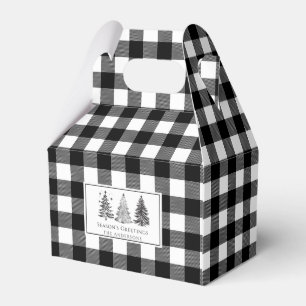 Classic Black & White Buffalo Plaid Christmas Favor Box