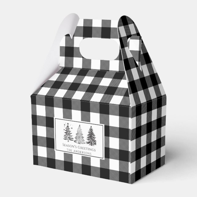 Classic Black & White Buffalo Plaid Christmas Favor Box (Back Side)