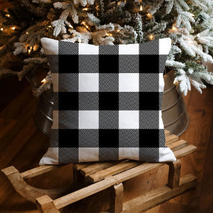 Classic Black White Buffalo Plaid Christmas Throw Pillow