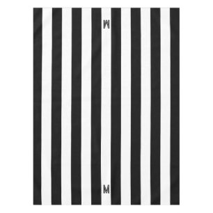 Classic Black & White Cabana Stripe Monogram Tablecloth