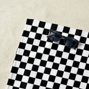 Classic Black & White Chequered  Beach Towel