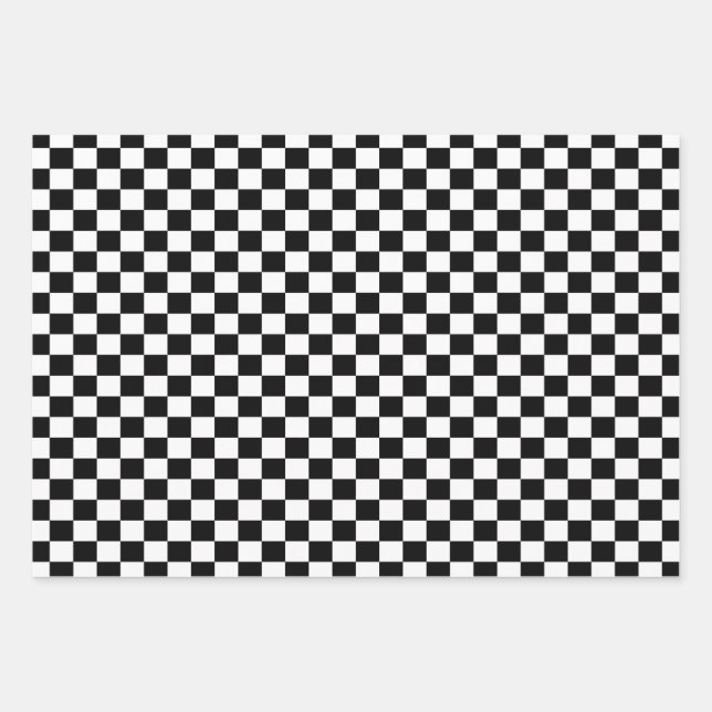 Classic Black & White Chequered   Wrapping Paper Sheet (Front)