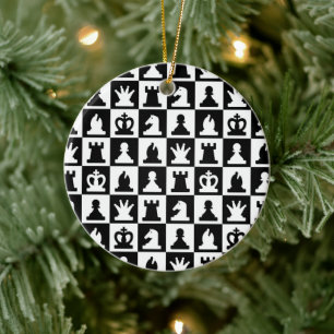 Classic Black & White Chessboard Pattern Ceramic Ornament
