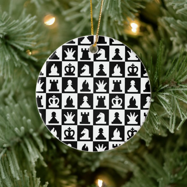 Classic Black & White Chessboard Pattern Ceramic Ornament (Tree)