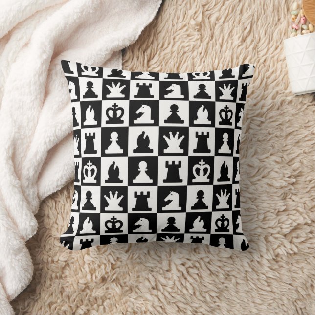 Classic Black & White Chessboard Pattern Throw Pillow (Blanket)