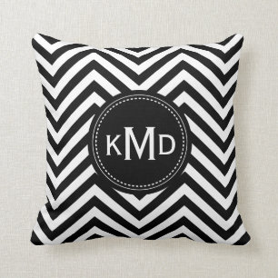 Classic Black White Chevron Trio Monogram Throw Pillow
