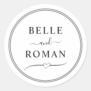 Classic Black & White Couples Names Wedding Round Sticker