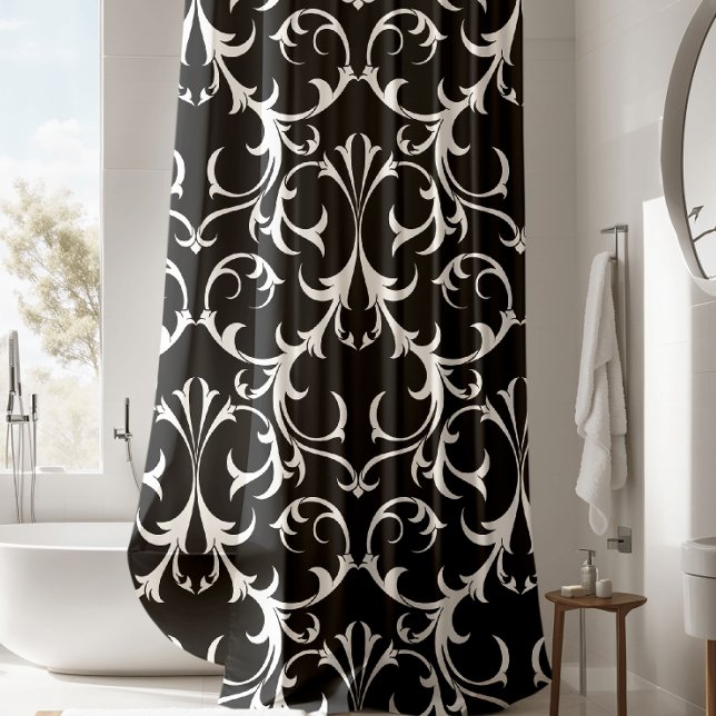 Classic Black & White Damask Floral Shower Curtain (Creator Uploaded)