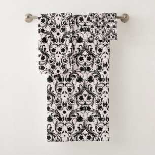 Classic Black & White Damask Pattern Bath Towel Set