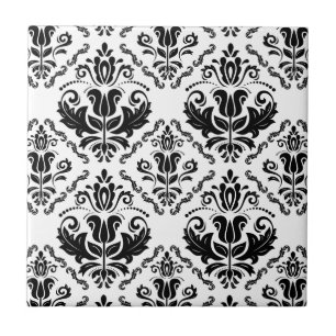 Classic Black White Damask Pattern - Stylish Chic Tile