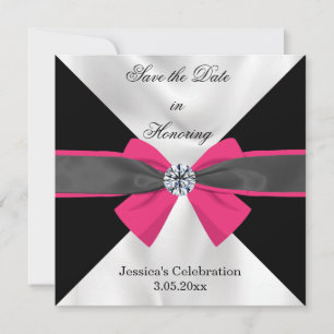 Classic Black & White Drapery with Magenta Bow Save The Date