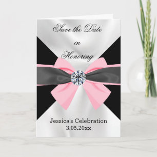 Classic Black & White Drapery with Pink Bow Announcement