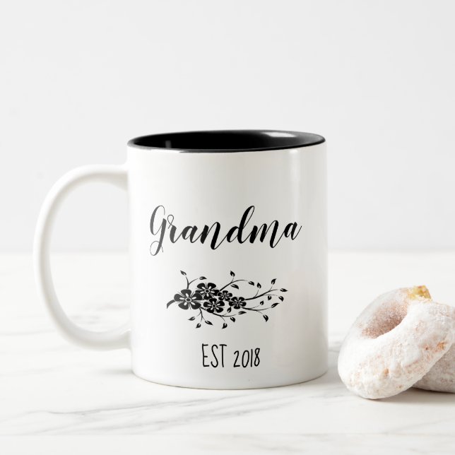 Classic Black White Floral Grandma Mug (With Donut)