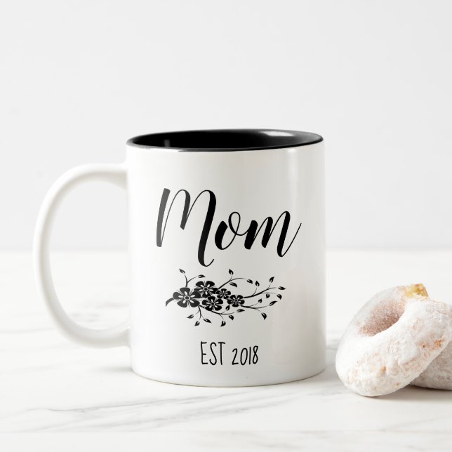 Classic Black White Floral Mom Mug (With Donut)