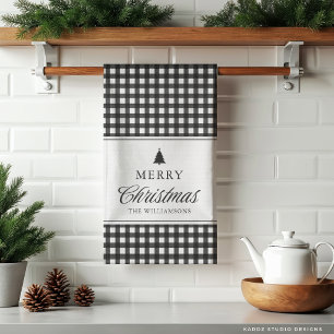 Classic Black White Gingham Christmas Family Kitchen Towel
