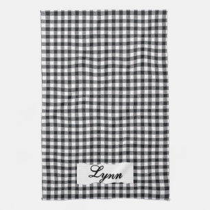 Classic Black & White Gingham Personalized Name Kitchen Towel