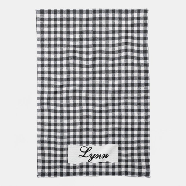 Classic Black & White Gingham | Personalized Name Kitchen Towel (Vertical)