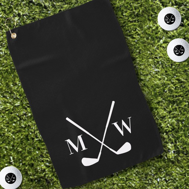 Classic Black White Golf Clubs Monogram Towel (Black Monogram Golf Towel)