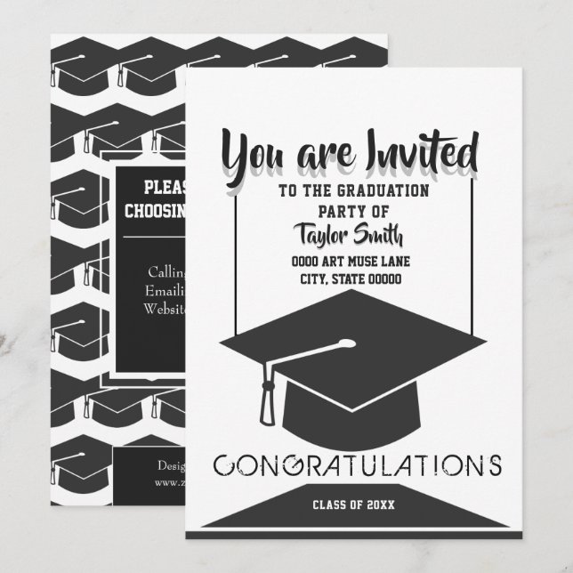 Classic Black & White Graduation Party Invitations (Front/Back)
