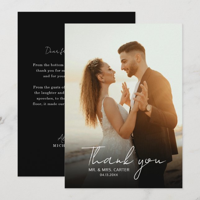 Classic Black & White Handwriting Script Wedding Thank You Card (Front/Back)