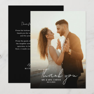 Classic Black & White Handwriting Script Wedding Thank You Card