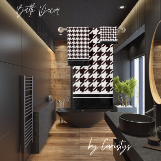 Classic Black & White Houndstooth Bath Towel Set