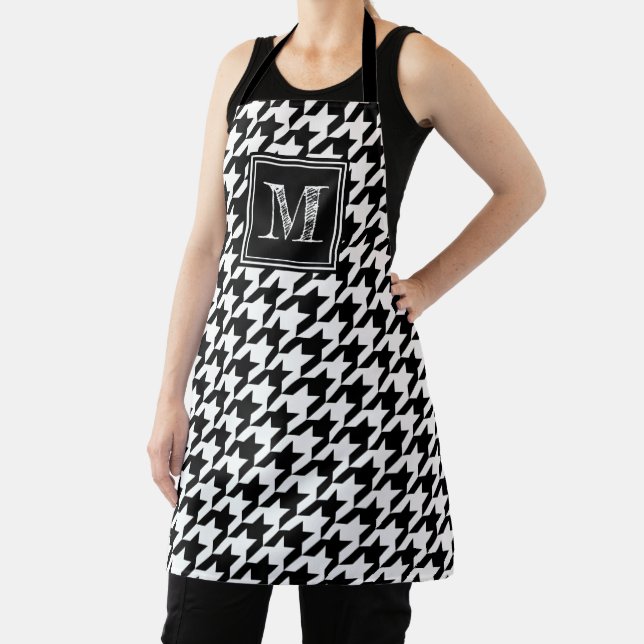 Classic Black White Houndstooth | Modern Monogram Apron (Insitu)