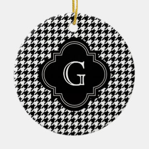 Classic Black White Houndstooth With Monogram Ceramic Ornament