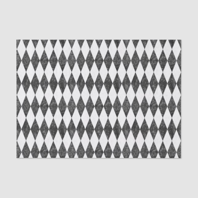 Classic Black White-Ice Harlequin Diamond Argyle Tissue Paper (Front)