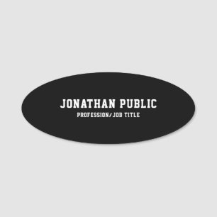 Classic Black White Modern Simple Template Oval Name Tag